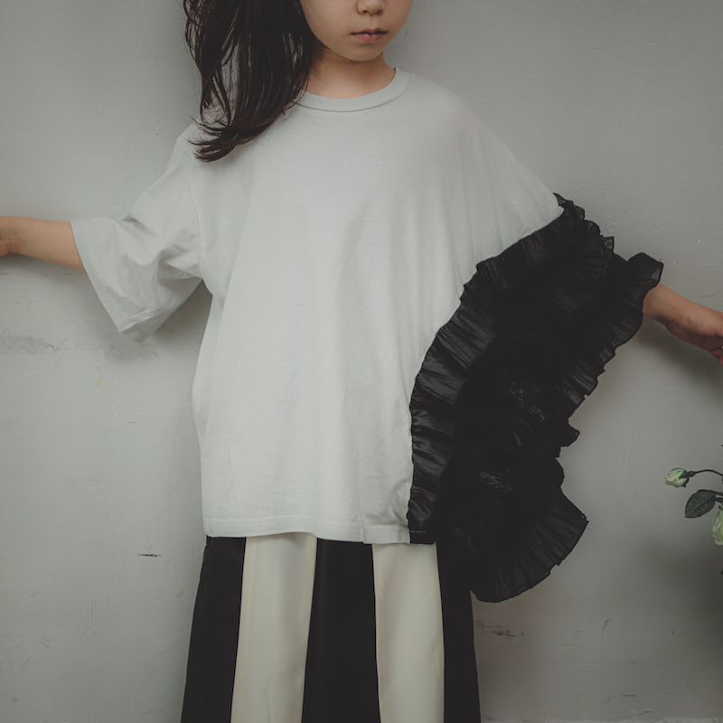 アシンメトリープリーツフリルTシャツ/SS・S・M