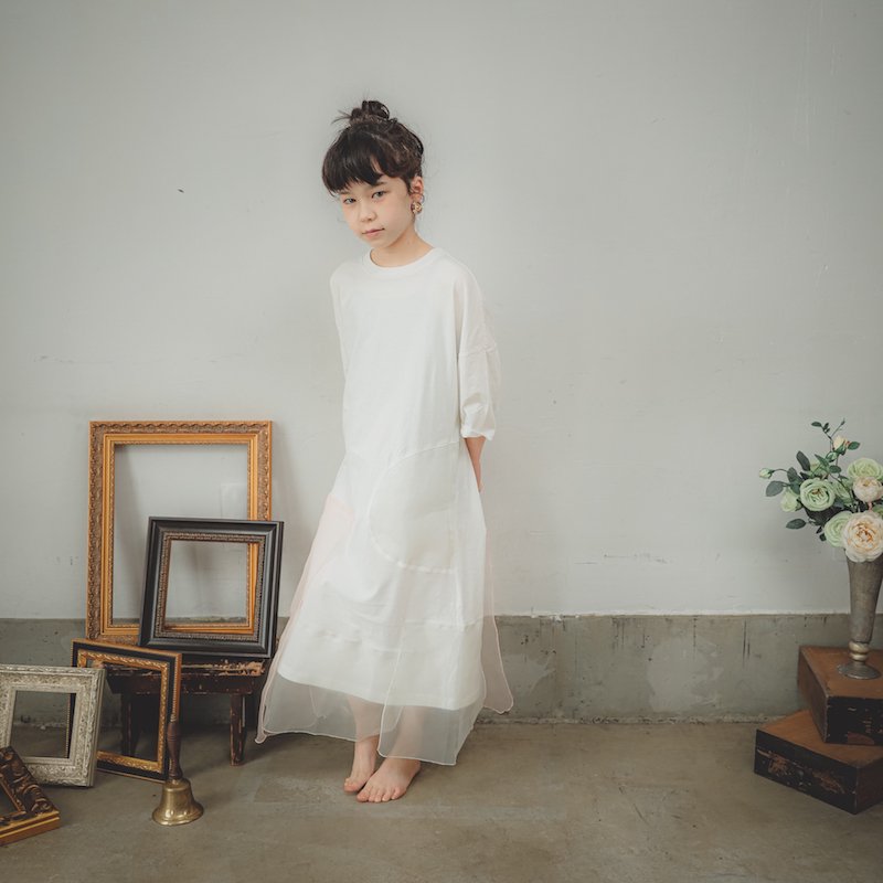 オーガンジー切り替えソフトワンピース/SS・S・M