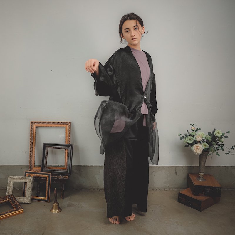 サテン×オーガンジーふんわりカーディガン/SS・S・M