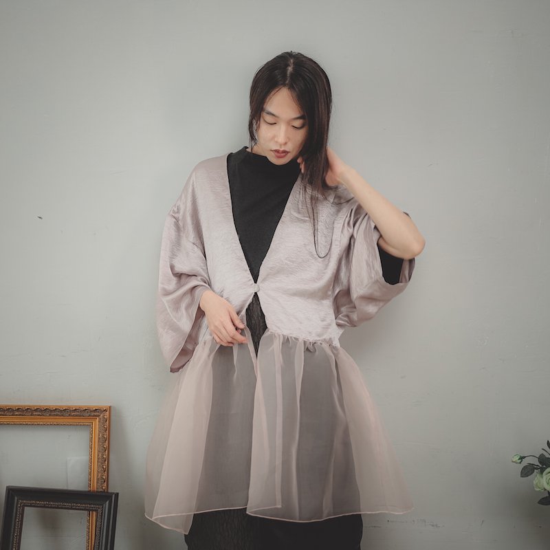 サテン×オーガンジーふんわりカーディガン/0（145~155）・1（Free）