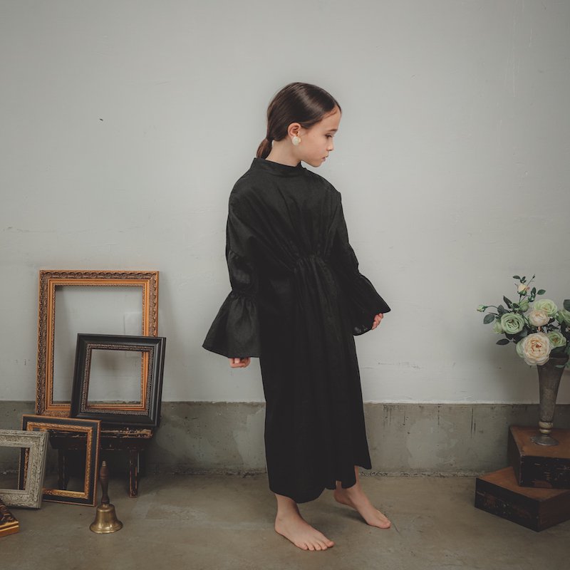 綿麻ギャザーブラウスワンピース/SS・S・M