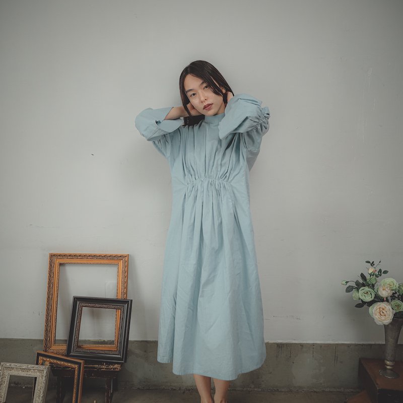 綿麻ギャザーブラウスワンピース/0（145~155）・1（Free）