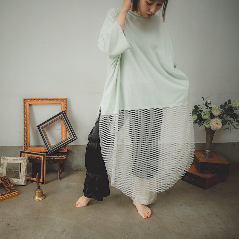 メッシュ切り替えロングTシャツ/0（145~155）・1（Free）