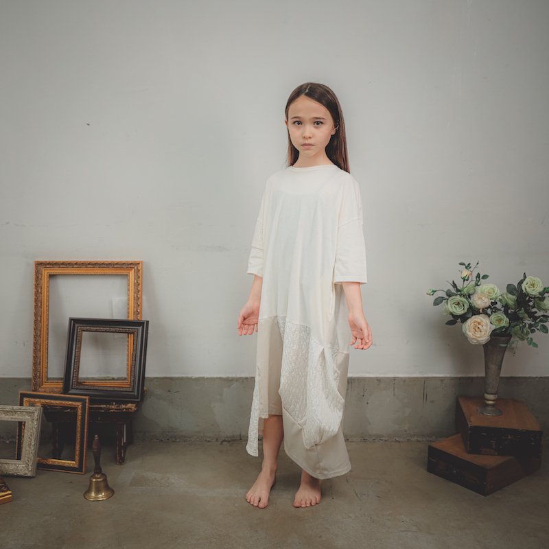 異素材切り替えアシンメトリーワンピース/SS・S・M